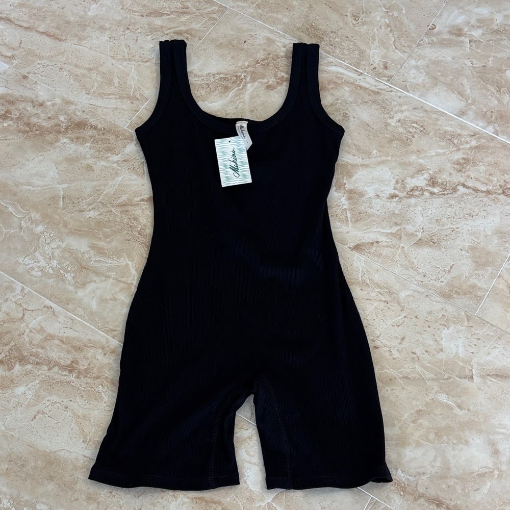 mahina Black Ribbed Tank Jumpsuit